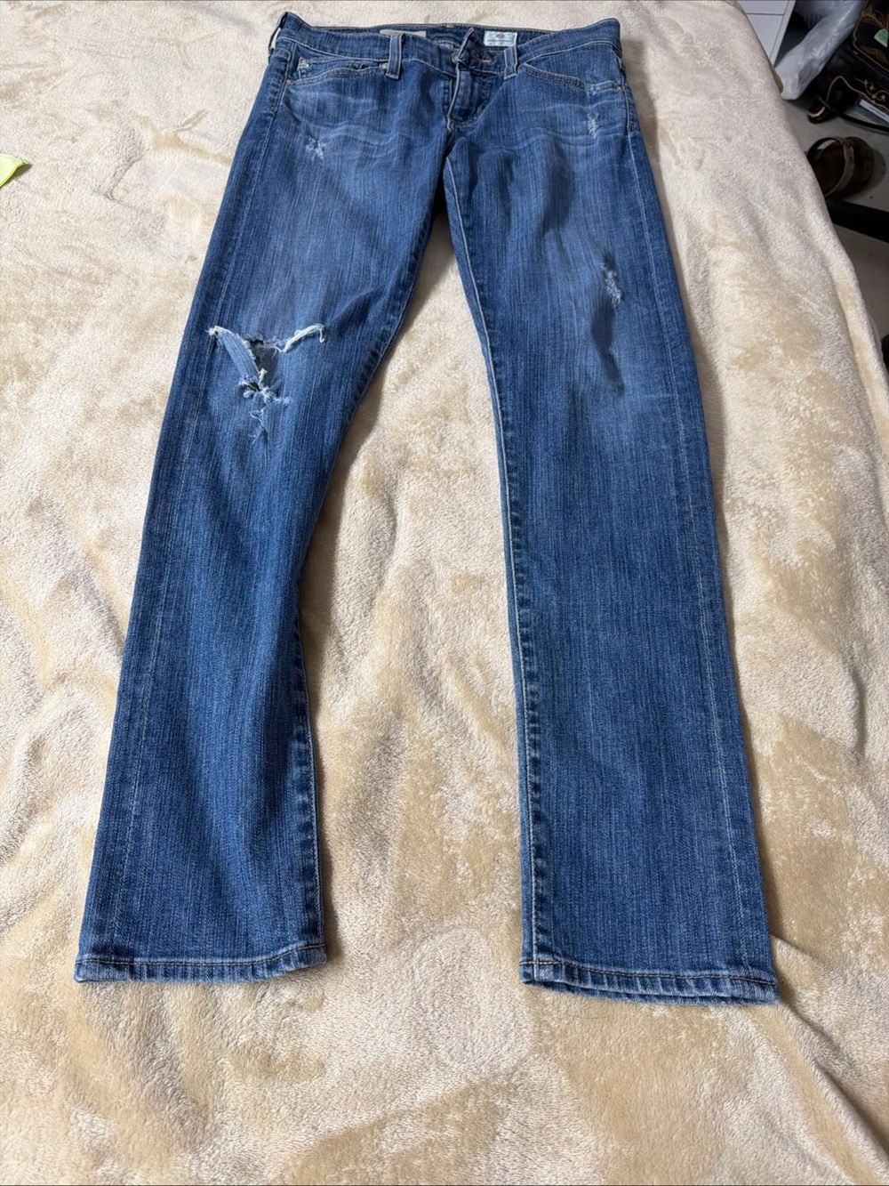 Adriano Goldschmied Women’s Blue Distressed Straight-Leg Jeans 25R 30 L